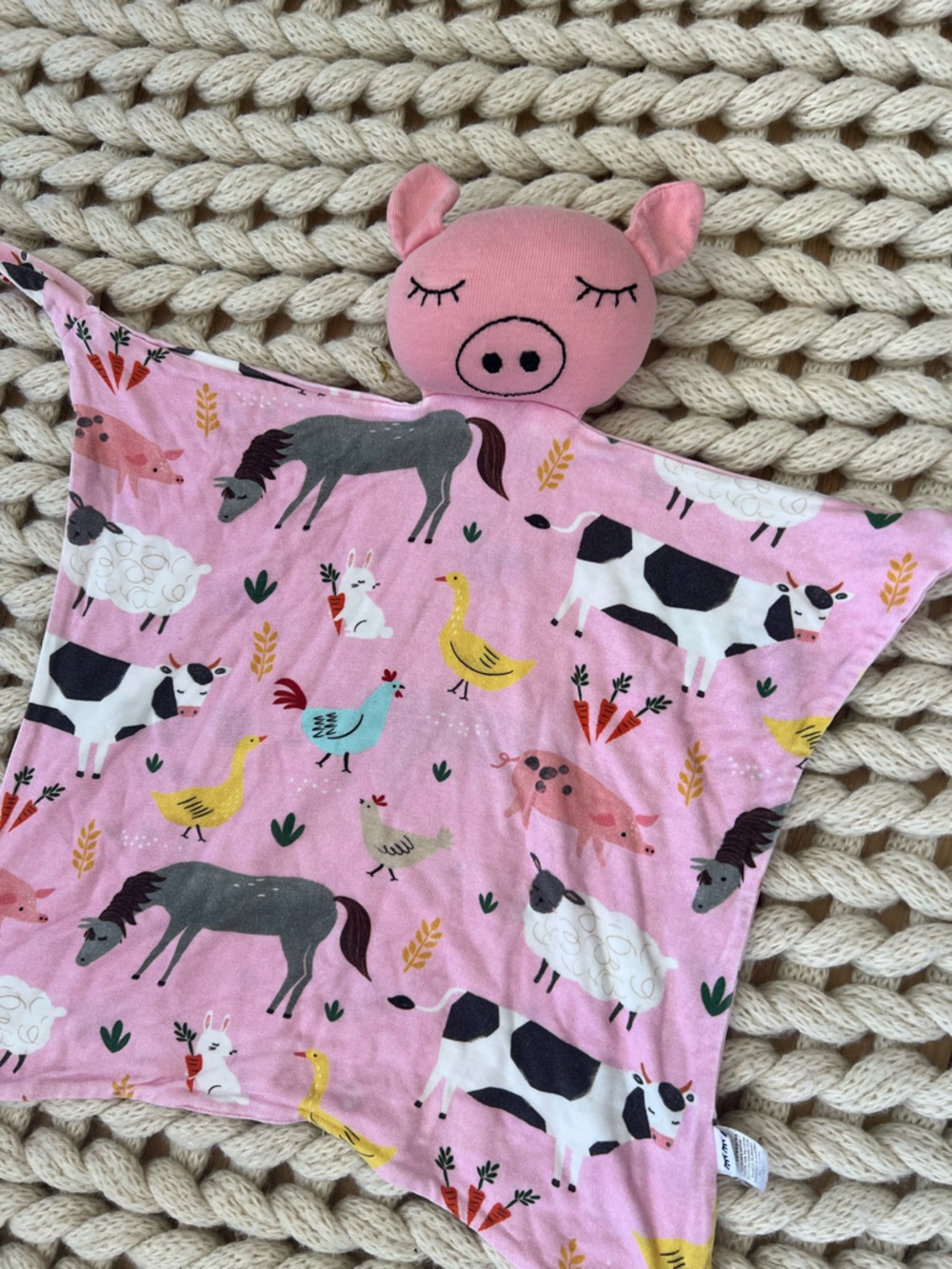 Little Sleepies pink farm animal lovey - Picture 2 of 3